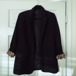Zara Black Blazzer with Leopard Print on Sleeves